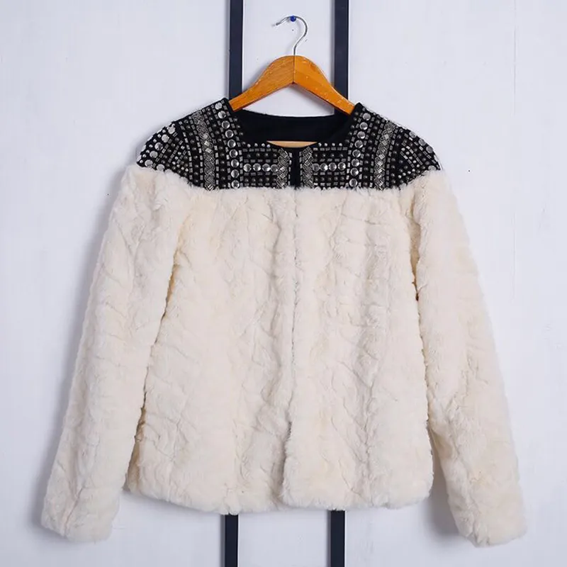Twotwinstyle Fleece Rivet Coat voor vrouwen faux bont patchwork lange mouw dikke vest vrouwelijk winter harajuku kleding 201214