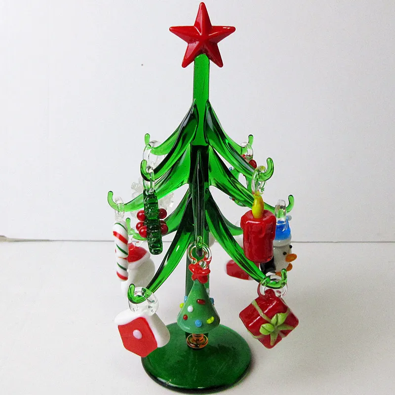 Handgjorda Murano Glass Crafts Christmas Tree Figures Ornament Home Decor Simulation Christmas Tree With 12 Pendant Accessories T200331