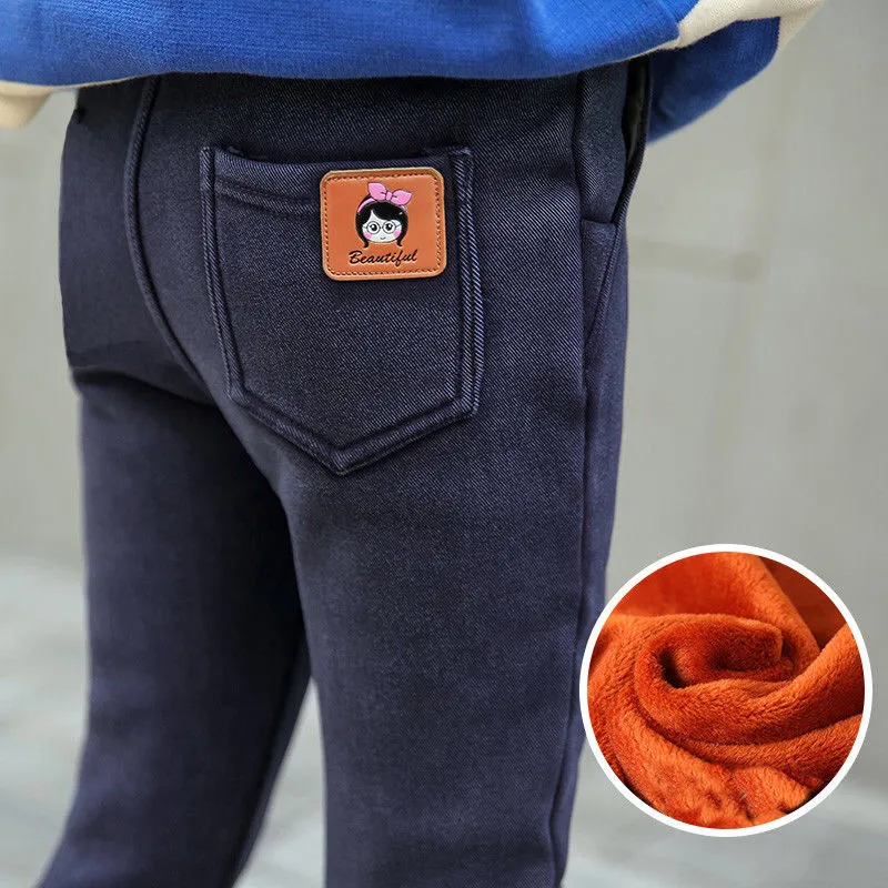 Vinter Nya Barnkläder Varm Fleece Denim Skinny Byxor För Baby Girls Slim Jeans Jean Teens Girl's Pants 4 5 6 7 8 10 ÅR C1123