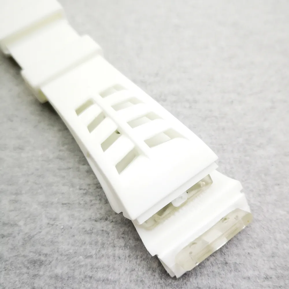 25mm White Watch Band 20mm Folding Clasp Rubber Strap For RM011 RM 50-03 RM50-01303F