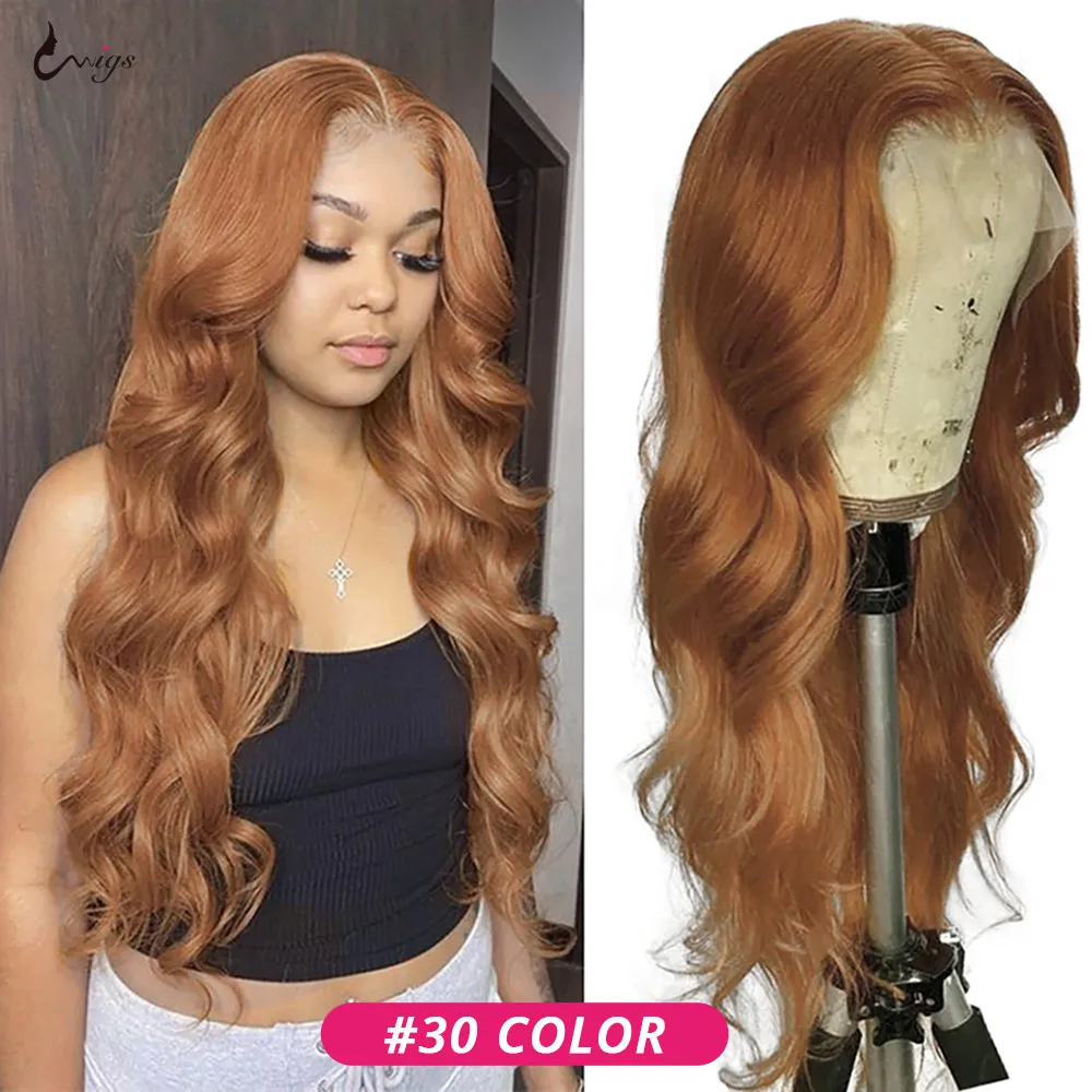 30 Inch Ginger Flower Sheer Lace Front Wig 613 Blonde Body Wavy Color Human Hair Wigs Natural Hairline2203044