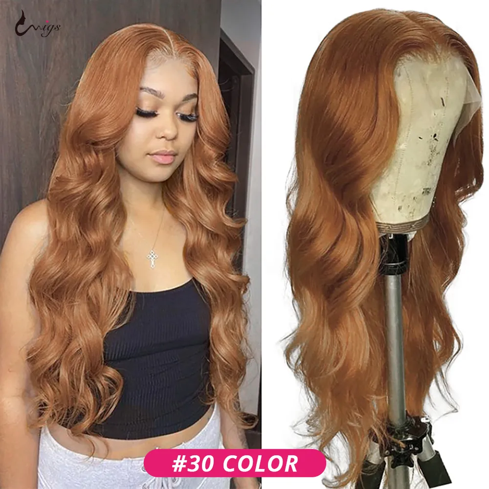 Peluca con malla frontal transparente con flor de jengibre de 30 pulgadas, pelucas de cabello humano de Color ondulado con cuerpo rubio 613, línea de cabello Natural 3708165