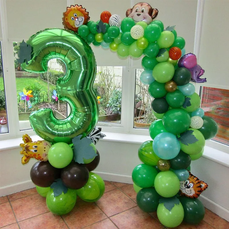 109 sztuk Jungle Animal Balloon Zestaw Urodziny Dekoracje Party Kids Tiger Zoo Theme Folia Balony Dostawa Decor 220217