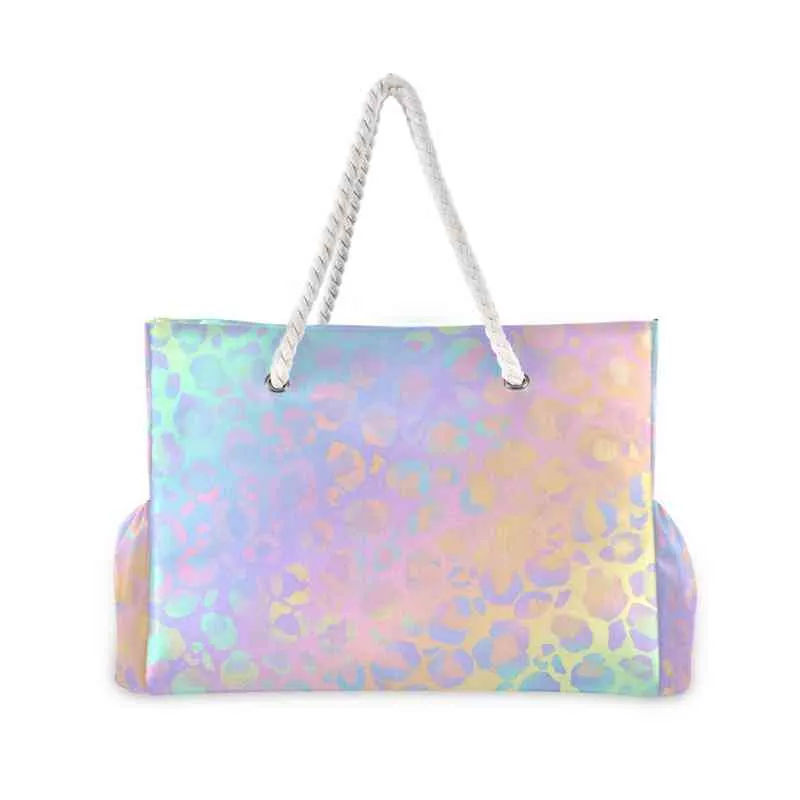 Shopping bag women's Nylon shopping bag, rainbow printing pink leopard print or cheetah shopping bag, large capacity belt bag 220310