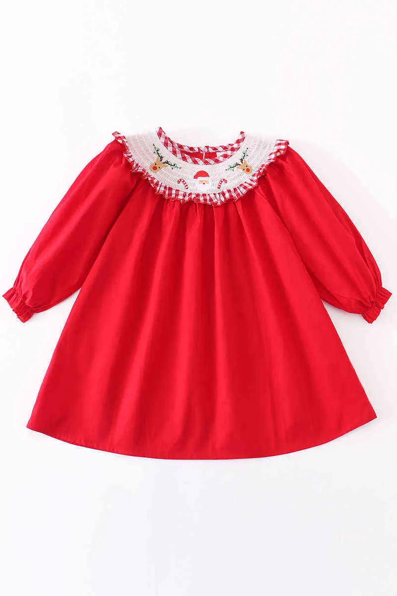 Girlymax Рождественский халат 2 цвета для маленьких девочек в горошек тканое платье с Санта-Клаусом и оленем, снеговиком, детская одежда, бутик с оборками