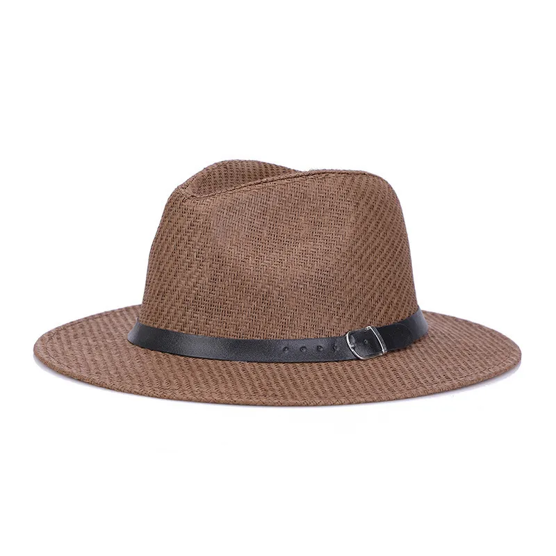 Spring Summer Straw Hat for Men Women Jazz Panama Hats Fedora Wide Brim Sun Protection Beach Cap With Leather Belt Hot sale Y200602