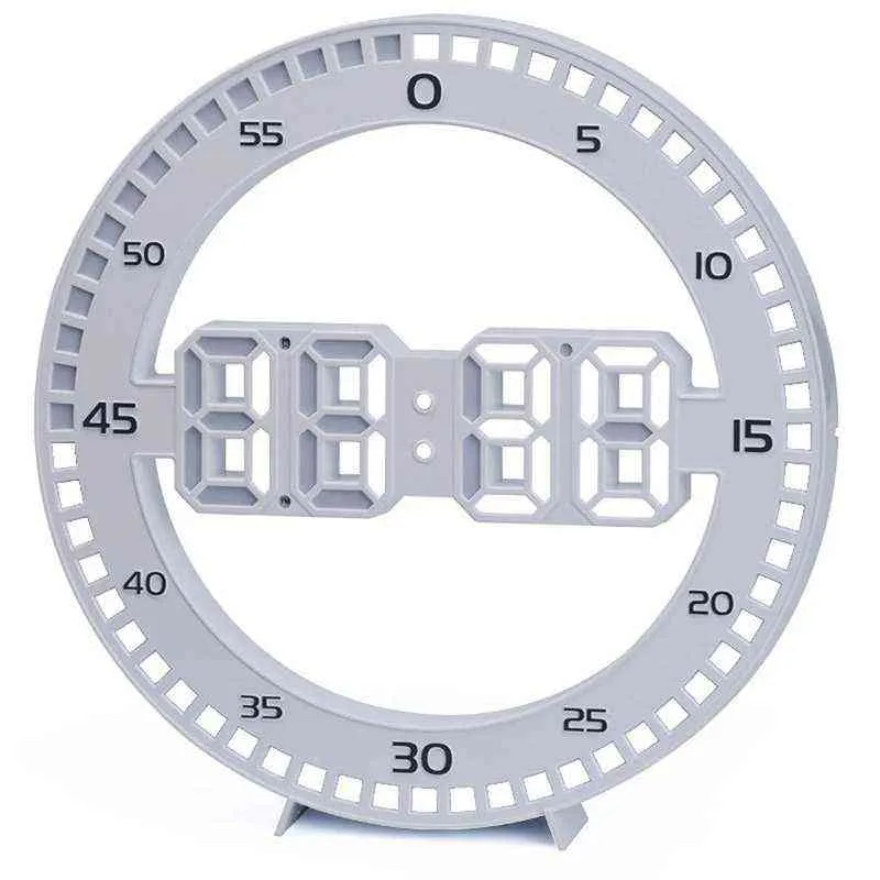 Silencioso 3D Digital Circular Luminou LED Wall Clock Alarme com Calendário, Termômetro de Temperatura para Decoração Home H1230