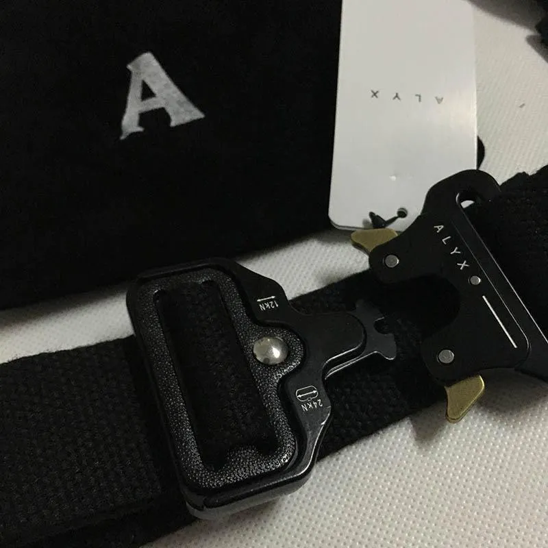 Alyx Belt 128cm 안전 벨트 남성 여성 금속 버클 일반 버클 캔버스 Alyx Fashion Streetwear282m