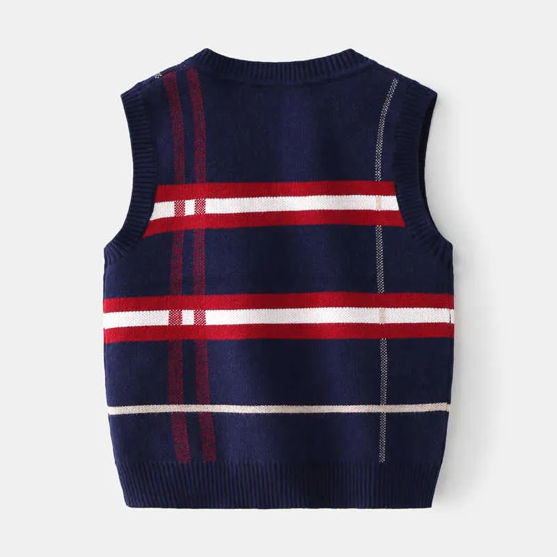 탱크 2-8T 체크 무늬 스웨터 소년 소녀 유아 아이 아기 봄 가을 스웨터 V 목 니트 탑 가을 패션 조끼 니트 옷