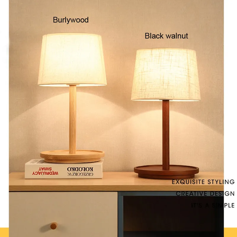 Деревянная настольная лампа в японском стиле, тканевый абажур, простая гостиная, спальня, прикроватные светильники для чтения, украшение дома E27, светодиодный L196g