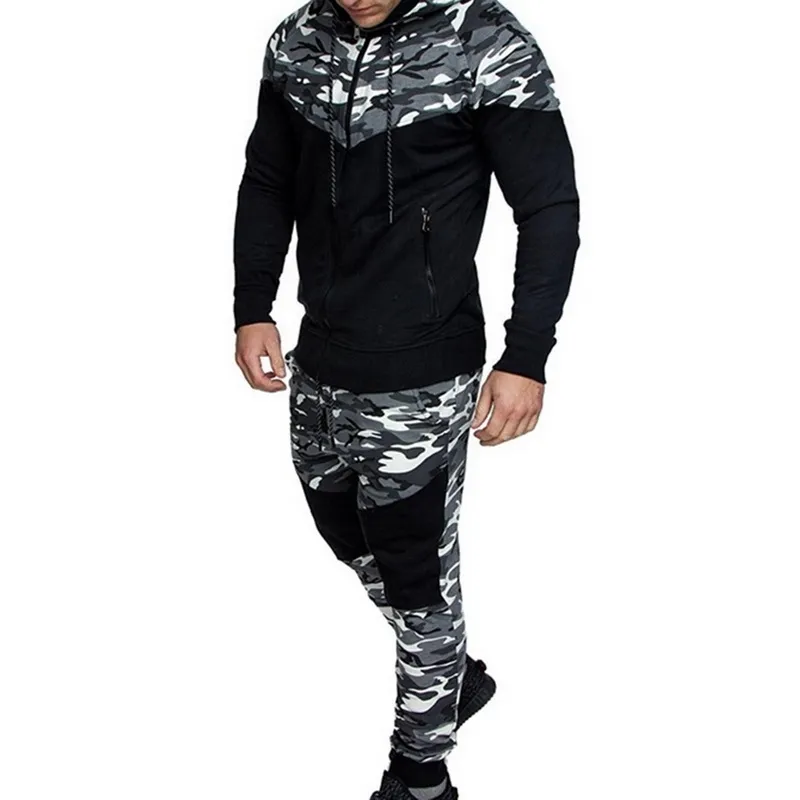 NIBESSER Kamuflaj Baskılı Erkekler Set Nedensel Ceket Erkekler 2 adet Eşofman Spor Hoodies Kazak Pantolon Spor Takım 201204