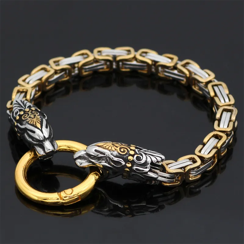Nunca fade viking dragão cabeça pulseiras homens ouro aço inoxidável rei corrente pulseira nordic amuleto punk masculino jóias presente 2202221413243