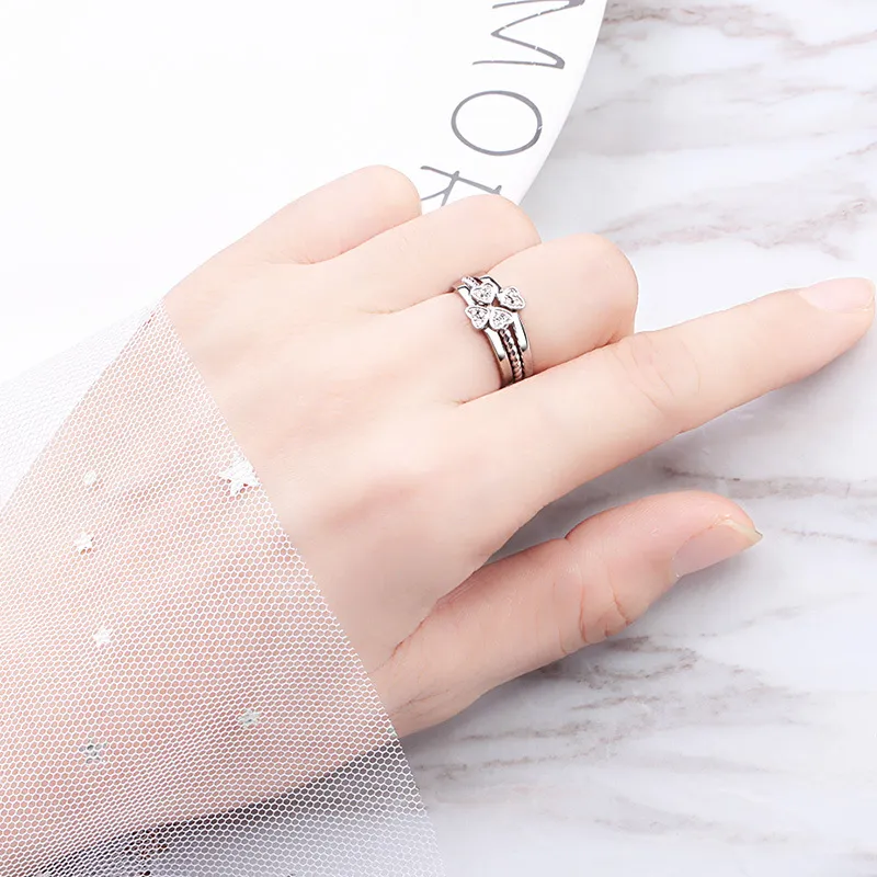 Fashion Jewelry Ring Creative Four-Leaf Clover Ring For Women Split Three-In-One Combination Opening Ring Adjustable Size gift J152