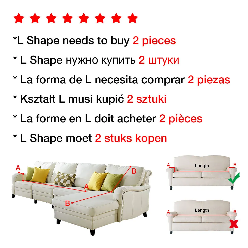 Coperchio di divano da 2 pezzi copertura del divano del soggiorno elastici divani angoli a forma di L Stretch Chaise Longue Sezione Slittazione sezionale 2011194015038