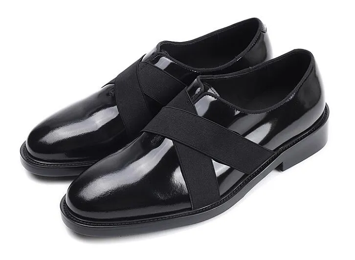 Натуральная кожа мода эластичный шнур мужской обувь классика черные мужские туфли заостренные носки обувь ручной работы для мужчин
