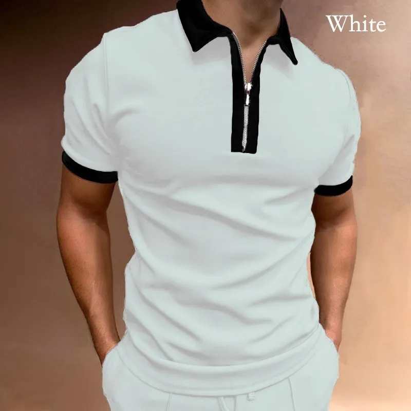 Men's Golf Shirt Summer Solid Color Short Sleeve Zipper Lapel Casual Lean Trend Premium T-shirt 220308