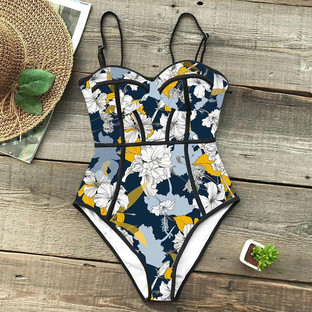 New Sexy Swimsuith Women Swimwear Cut Out Bathing Meding Summer Up Up Monokini Print Swim Suit Beach Use feminino T200114