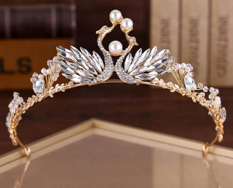 Gouden Parels Kristallen Prinses Hoofddeksels Chique Bruidstiara's Accessoires Prachtige Kristallen Parels Bruiloft Tiara's En Kronen 112207234k