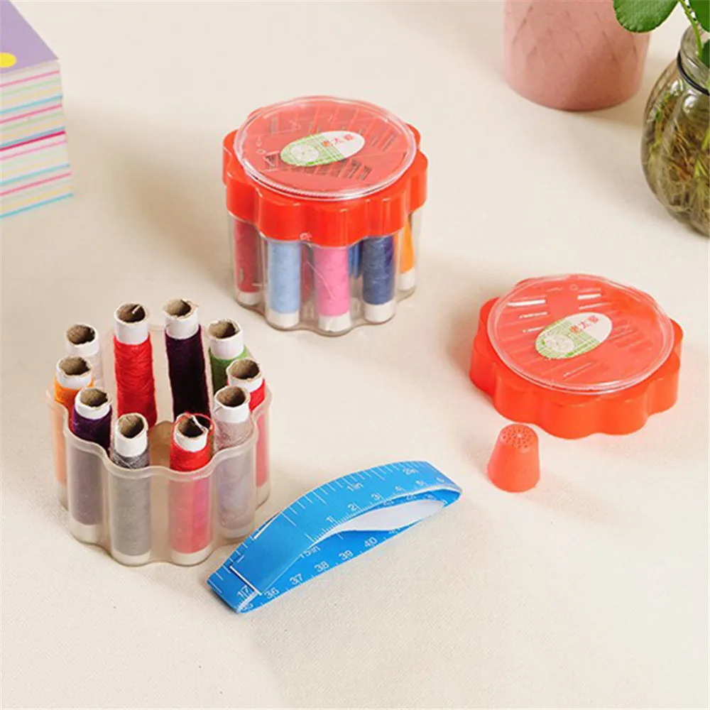 Portable Travelling Sewing Kits Needle Thimble Measuring Tape Sewing Tools Accessories Set with Plastic Case Organizer Box