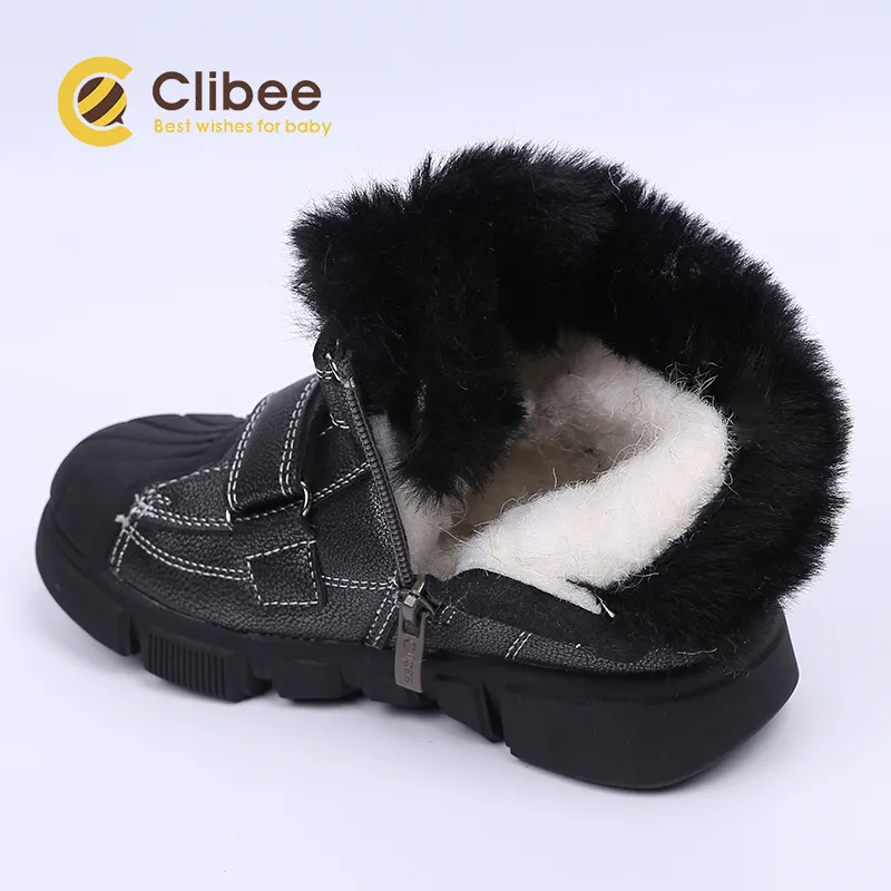CLIBEE Boys Girls Warm Winter Snow Boots con Safe Toe-Cap Kids Flat Comfort Mid-Calf Boots con Hook-Loop y forro de piel de lana LJ201029