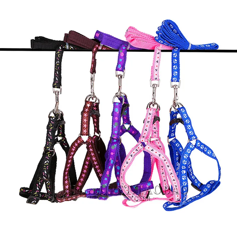 Lot Small Dog Pet Puppy Cat Adjustable Nylon Harness with Lead leash Multicolors Patch Printed Collar Halter Harness Leas 25975654