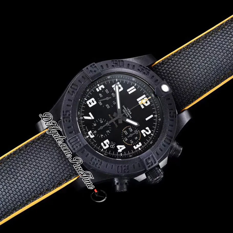 GF XB0170E4 ETA A7750 Cronógrafo Automático Vulcão Polímero Especial Mens Watch PVD Mostrador Preto Nylon Couro PTBL Super Edition Pur270Y