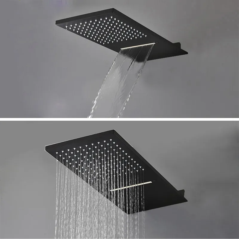 Bakala matt svart rostfritt stål duschhuvud regnguschhuvud med vattenfall duschvägg monterad 201105291r