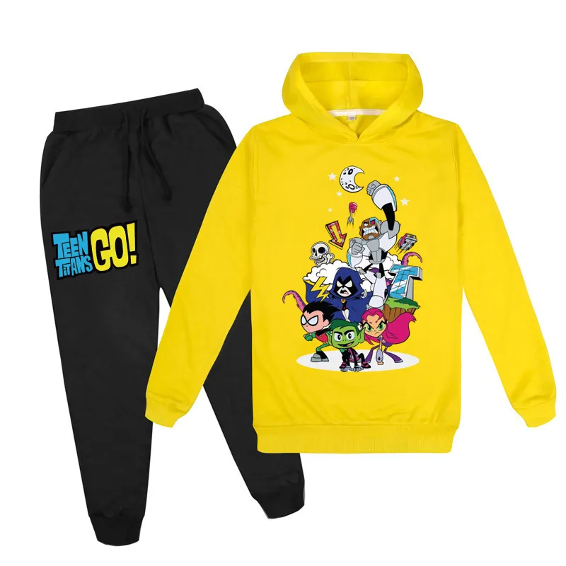 2-16 Babykläder Satser Teen Titans Go Hoodie Toppar Byxor 2st Set Kids Sport Passar Boys Tracksuits Toddler Outfit Girls Outwear 201126