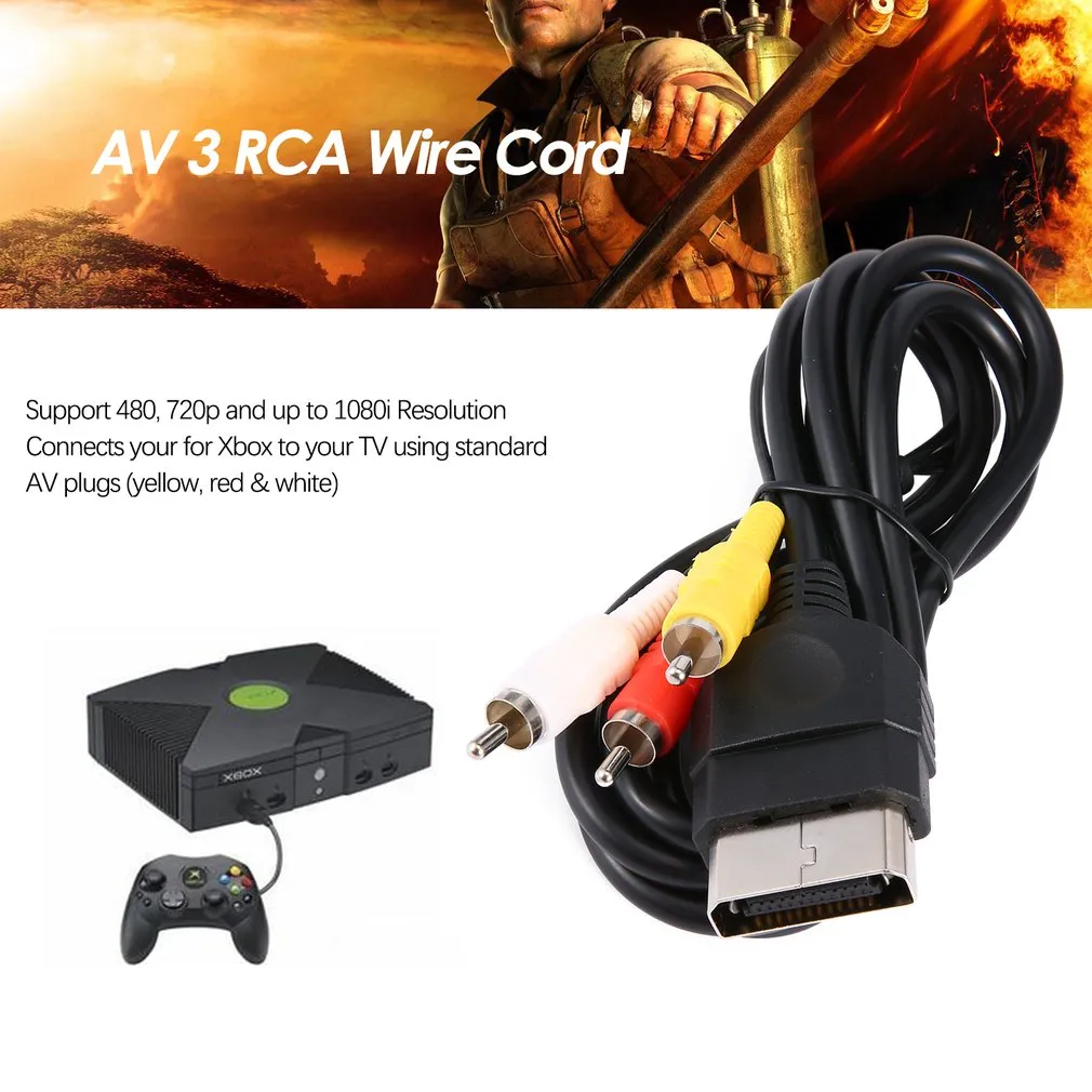 Cabo composto de componente de áudio e vídeo de substituição 6 pés 1,8 m cabo AV 3 RCA fio para Xbox original clássico