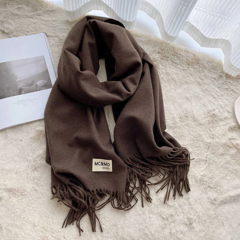 Winter Women Scarf Female Luxury Brand Scarves Lady Tassel Bandana Solid Shawl Wraps Foulard Tippet Pashmina 220104