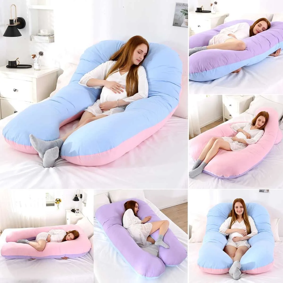 145x80cm femmes enceintes sommeil soutien oreiller pur coton taie d'oreiller en forme de U oreillers de maternité grossesse côté dormeur literie LJ200826