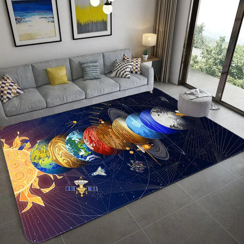 Space Universe Planet 3D Floor Carpet Living Room Large Size Flannel Soft Bedroom Rug For Children Boys Toilet Mat Doormat 201212