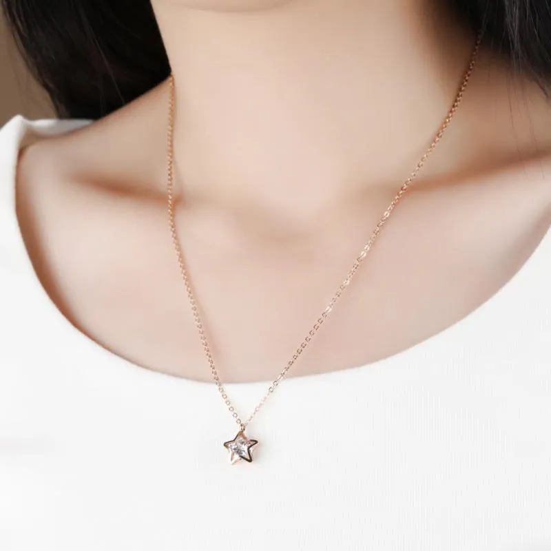 New Star Mosaic Cubic Zirconia Pendant Necklace Titanium Steel Rose Gold Chic Star Pendant Women Necklace N17066256c