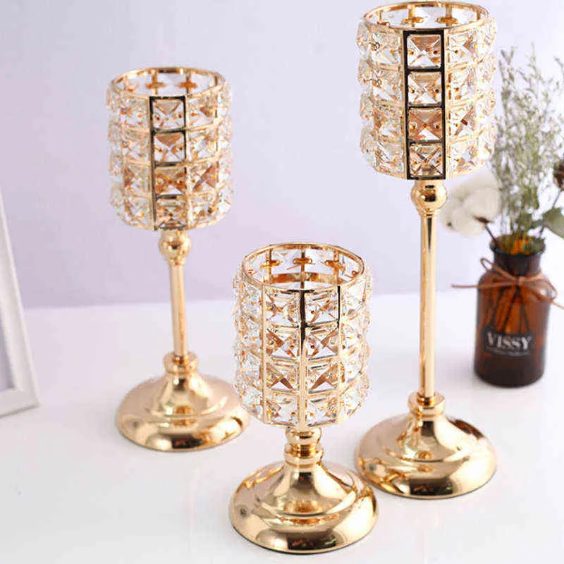 Crystal Glass Tealight Romantic Candle Holder Gold Light Votive Holder Wedding Table Centerpiece Candlesticks Party Home Decor H124635047