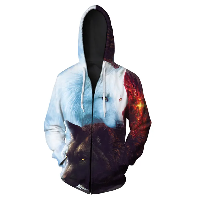 Newest Wolf 3D Hoodies Print Animal Cool Funny zip Hoodies Men Long Sleeve Autumn Winter Male Fashion Sweatshirt Hooides S - 6XL C1117