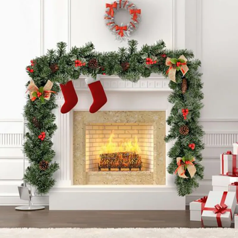Décorations de Noël ornements guirlande d'arbre de noël rotin maison mur pin suspendu vert couronne artificielle cheminée décor du nouvel an 29356615