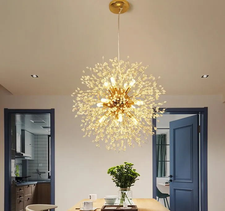 Dandelion de cristal moderno led lustre iluminação luminária para sala estar jantar decoração casa pingente pendurado light261v