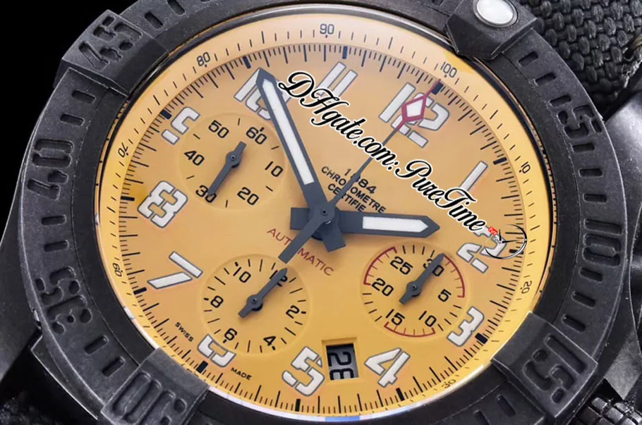 GF XB0180E4 ETA A7750 automatische chronograaf vulkaan speciaal polymeer herenhorloge PVD gele wijzerplaat nylon leer PTBL Super Edition Pu261y