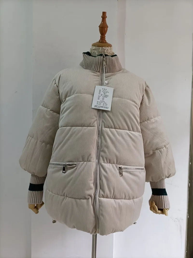 Chaqueta de pana suelta mujer streetwear algodón acolchado abrigo cálido abrigo de invierno blanco 201029