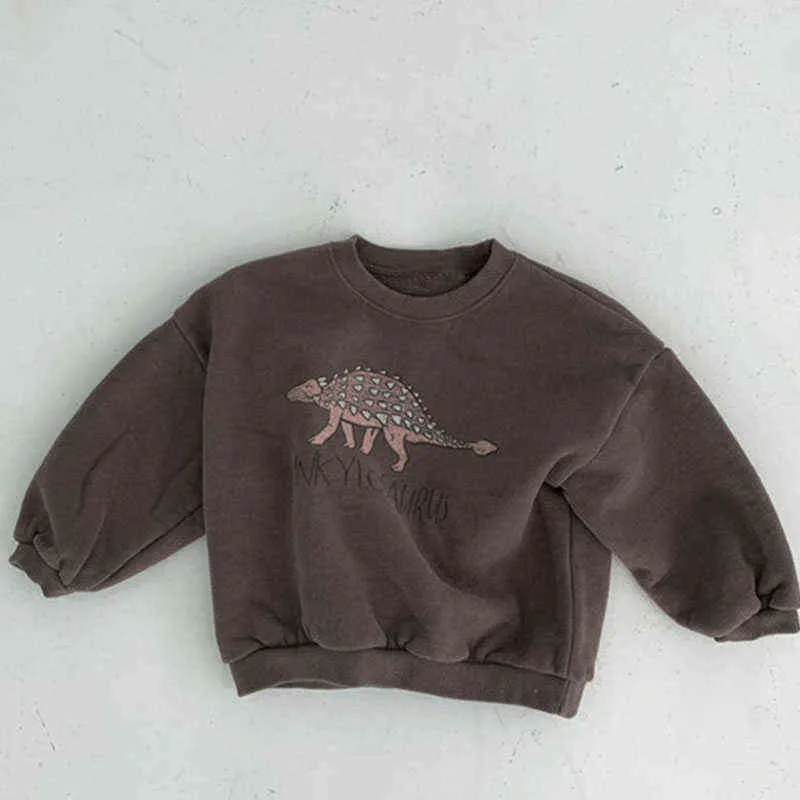 Milancel Bahar Çocuk Giysileri Hoodies Uzun Kollu Sevimli Dinozor Artı Polar Rahat Kazak Sweatershirt 220124