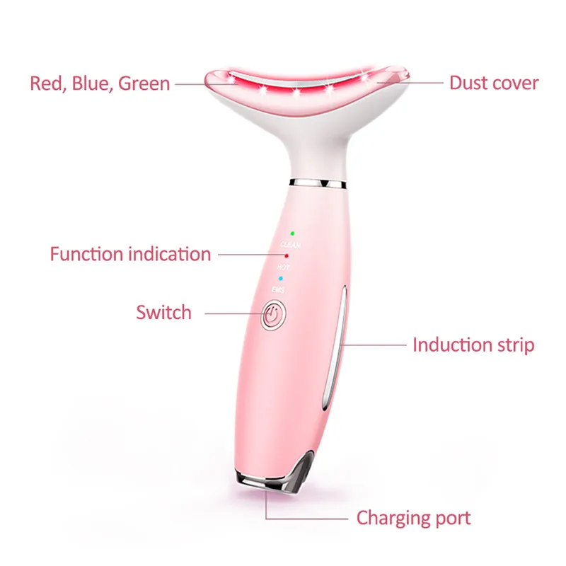 Neck Beauty Devices Face Lifting LED Pon Therapy Skin Tighten Massager Reduce Double Chin Anti Wrinkle Care 220216