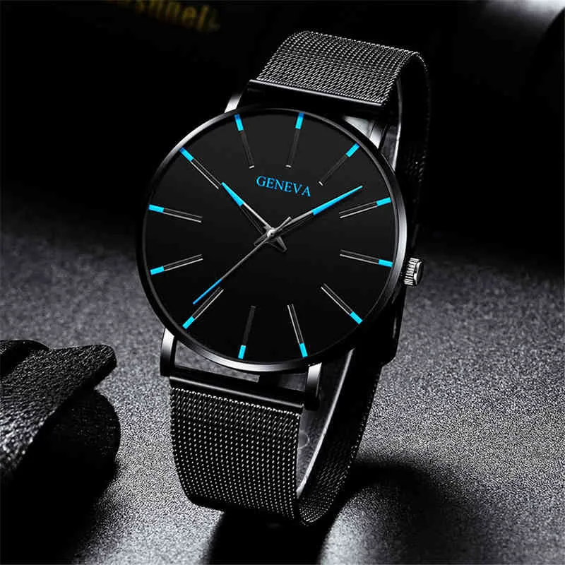 Minimalist Men's Fashion Ultra Thin Watches Simple Men Business Stainless Steel Mesh Belt Quartz Watch for Men Reloj Hombre