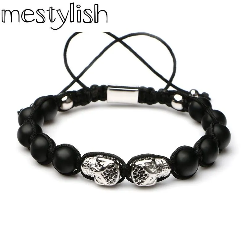 Mestylish Double Skull Nature Stone koraliki Plejanie bransoletki makry