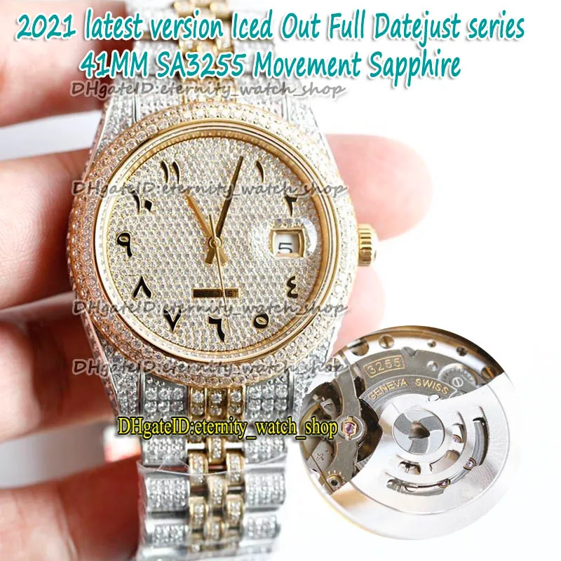 eternity Latest version Rainbow Arabic Diamonds Dial SA3255 Automatic 86409 126334 126333 Mens Watch Two Tone Strap Iced Out Full 228j