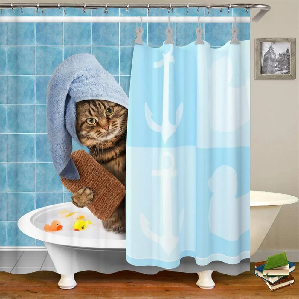 Dafield Animal drôle ours courageux sur un rideau de douche requin thème art pour tissu lavable salle de bain décor rideau de douche ours Y200108