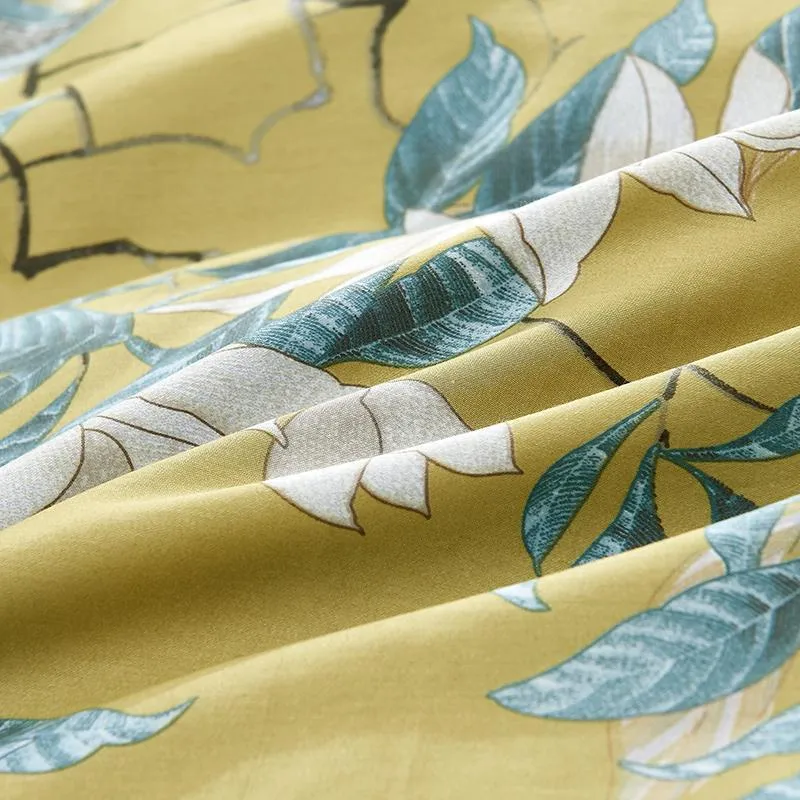 Jedwabisty egipski bawełniany żółty chinoiserie w stylu ptaki kwiaty kołowysze arkusz łóżka Zestaw king size queen -osobowy zestaw 20296T