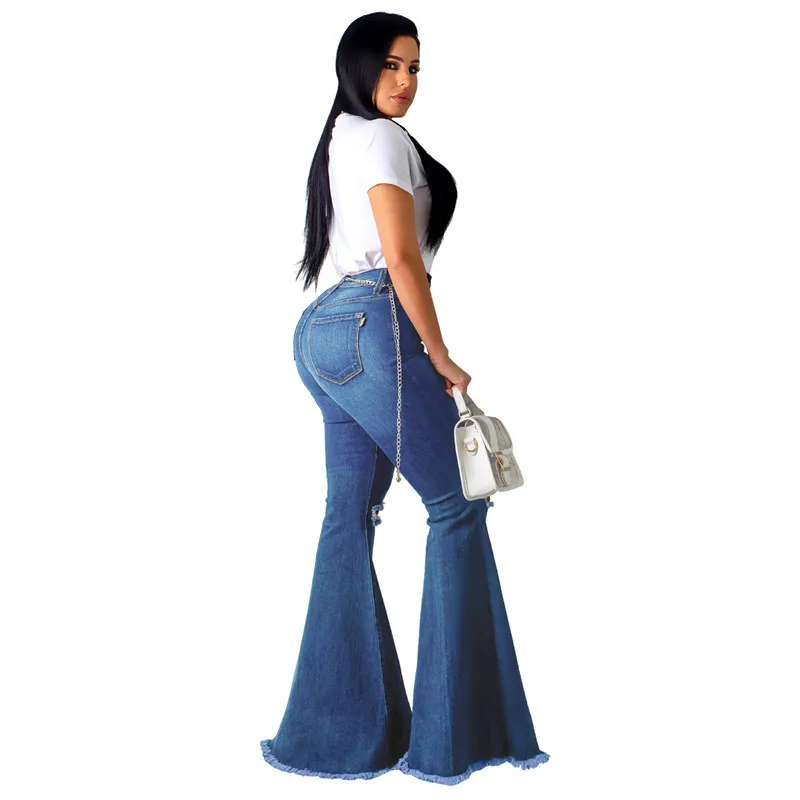 Femmes Denim Taille Haute Flare Jeans Boyfriend déchiré calca Lady Skinny jeans bas de cloche Pantalon Large Jambe Maman plus la taille LJ200820