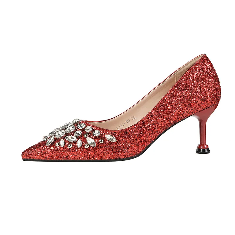 Sequin Bridal Wedding Shoes 2021 Celebrity Gala Oscar Wear Wear Shoes High High 6 5cm Gold Red Silver Prom Hoco Cocktail Bride 1921