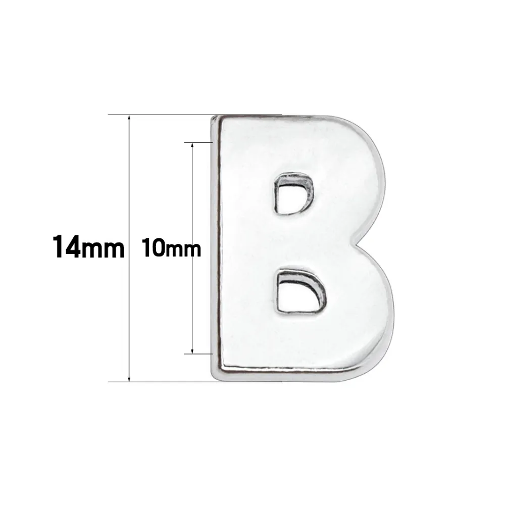 10mm Plain Slide letter A-Z silver color chrome diy charms English alphabet fit for 10MM leather wristband keychains239w