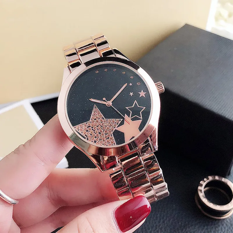 Fashion M Crystal Design Marque Watchs Women Girl Star Style Metal Steel Band Quartz Wrist Watch M545558625